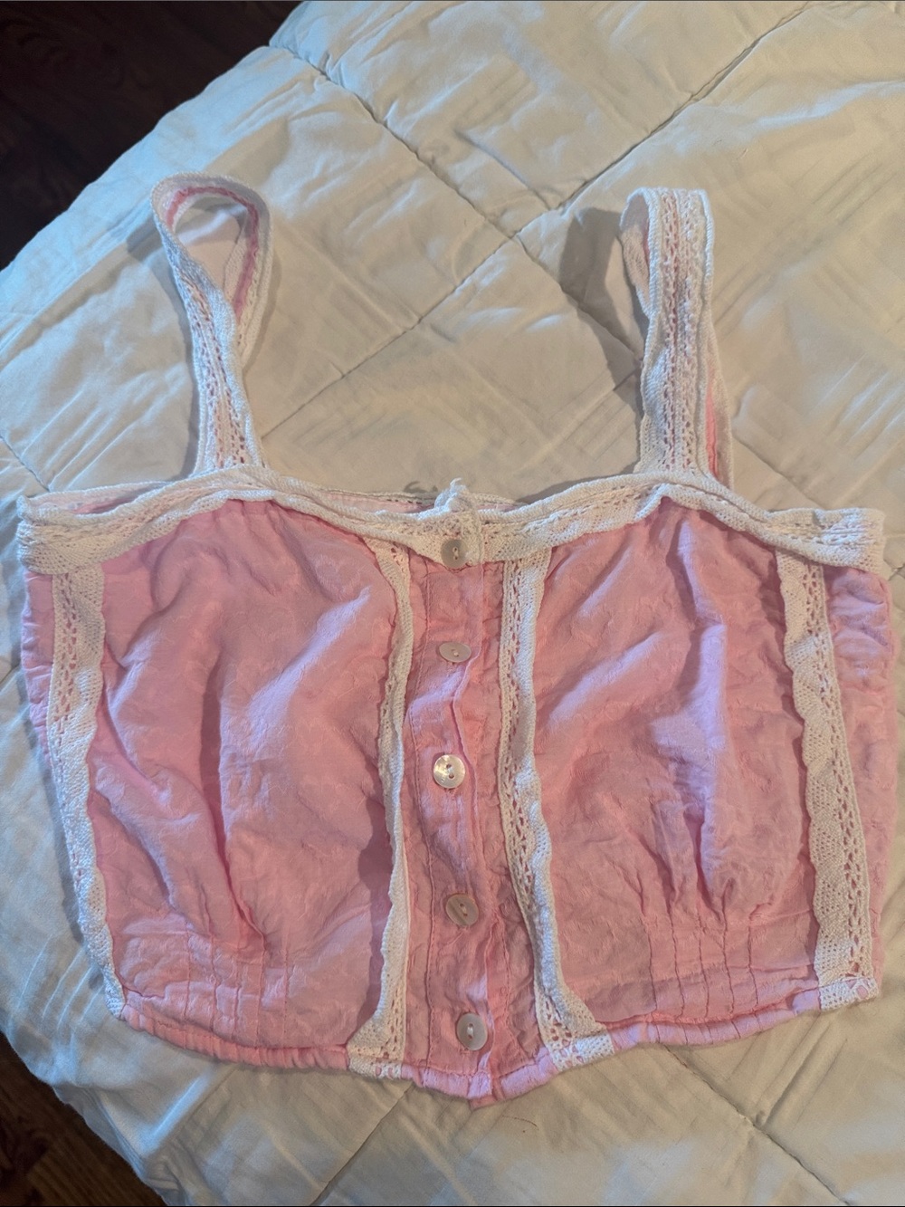 Girls Large 10/12 Pink Lace-Trim Crop Camisole Top Hearts